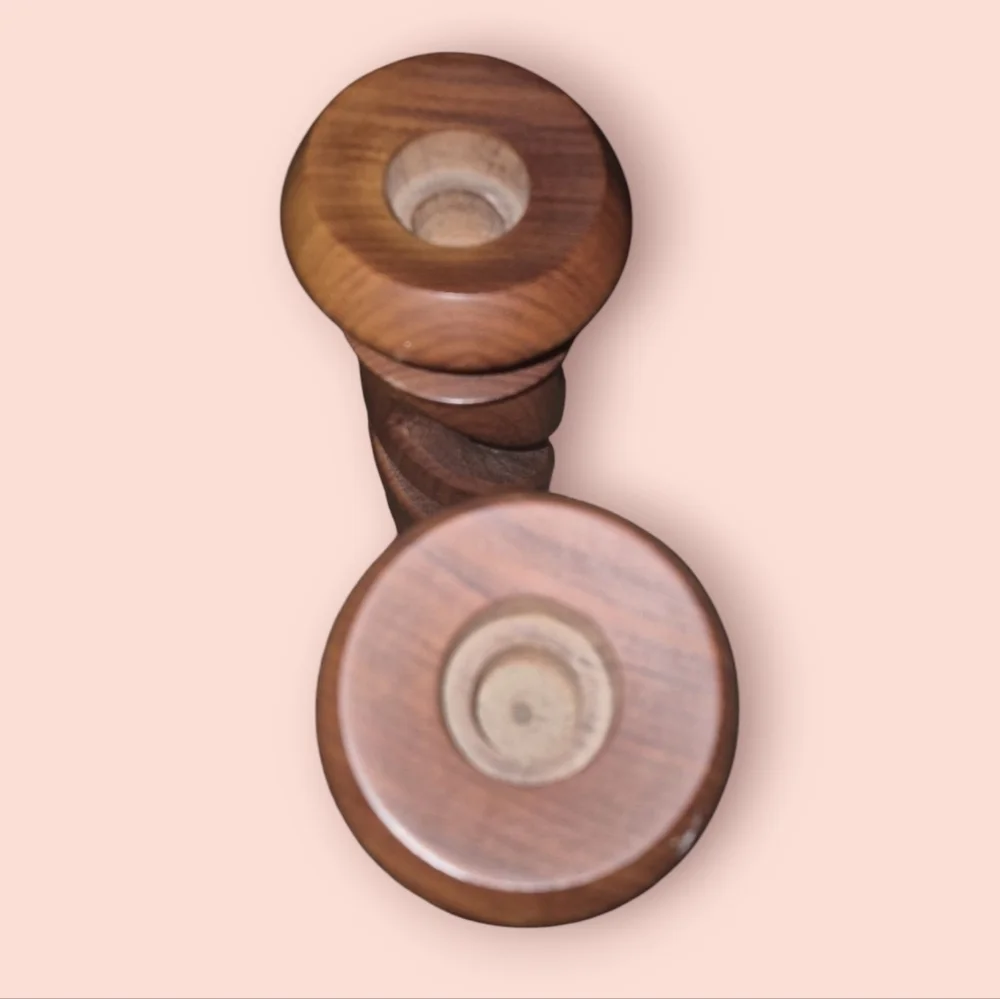 Wooden Candlesticks Candle Holders Tall Spiral Carved Solid Wood 11